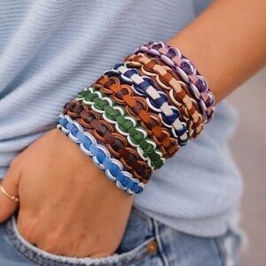 Boho Braided Leather Bracelet Set Multicolor Stackable Artisan Style Wrist Cuff